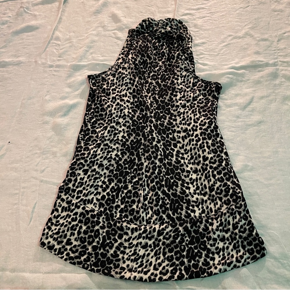 FRIENDS CLOTHING Large Vest Black and White,  Leopard Animal print,open, long. - Picture 3 of 3